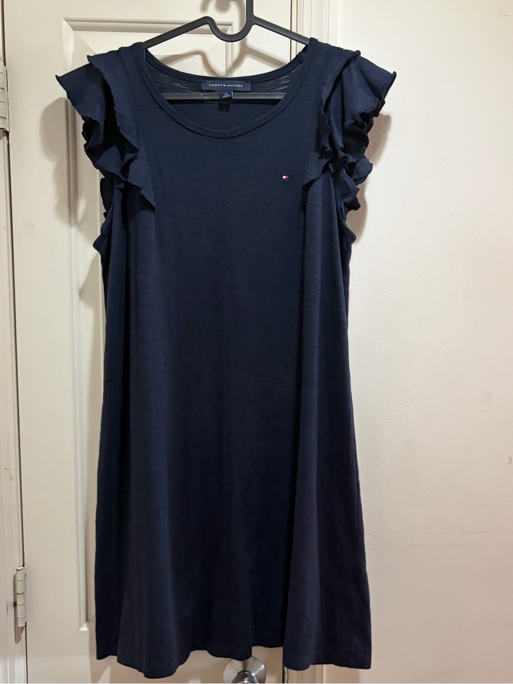 Tommy Hilfiger Navy Ruffle Sleeveless  Shift Dress